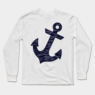 Dark blue camouflage anchor Long Sleeve T-Shirt